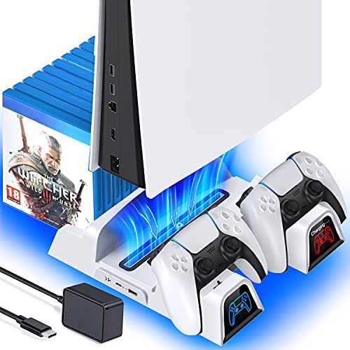 Soporte PS5 con estación de enfriamiento, estación de carga para  controlador PS5 Playstation 5 PS5 Console Edition, accesorios PS5,  ventilador
