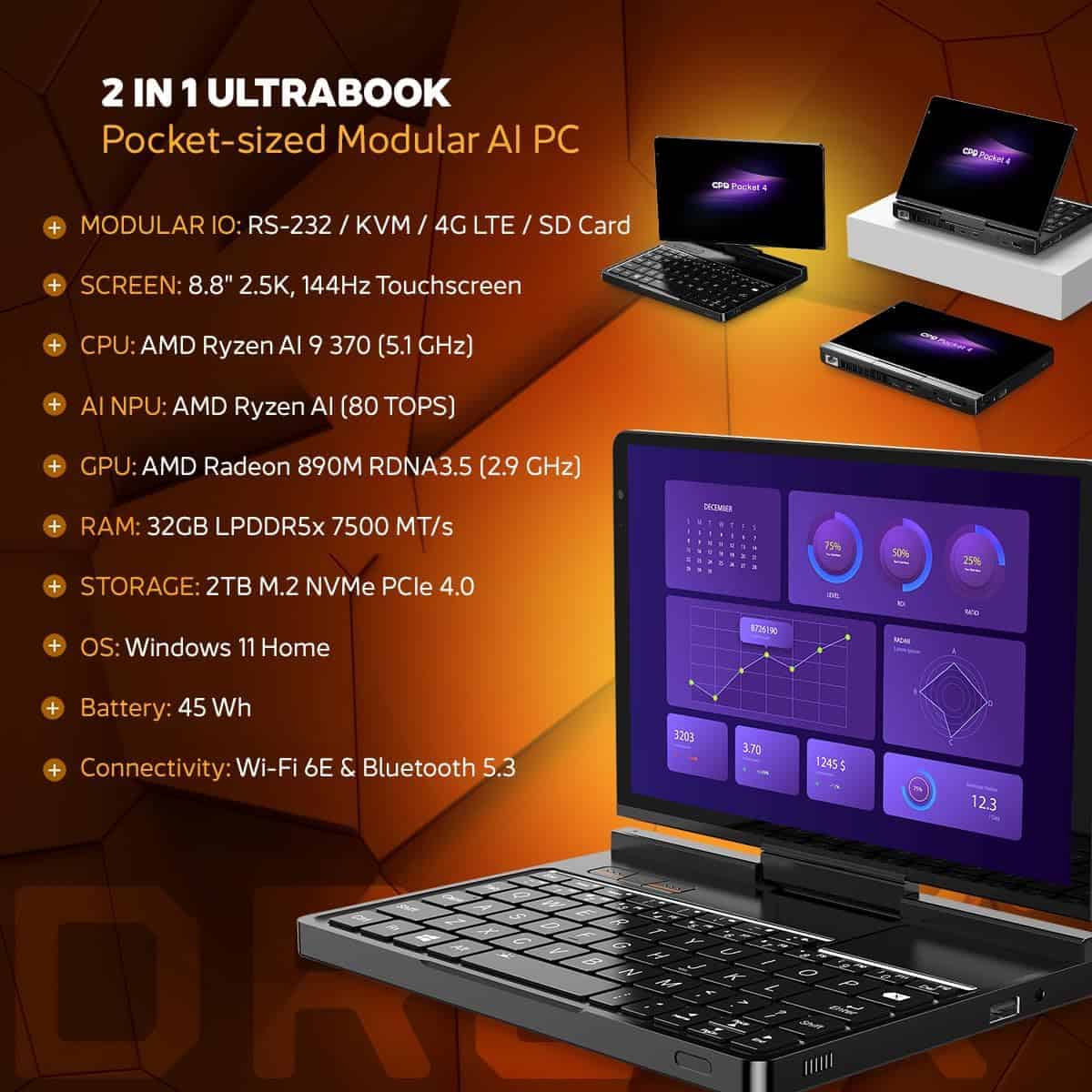 GPD Pocket 4: Mini Laptop con procesador AMD Ryzen AI 9 HX – Lapson México