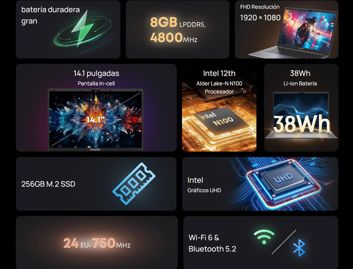 Laptop Chuwi Gemibook Xpro 14.1 Intel N100 8gb 256gb Ssd - Image 5