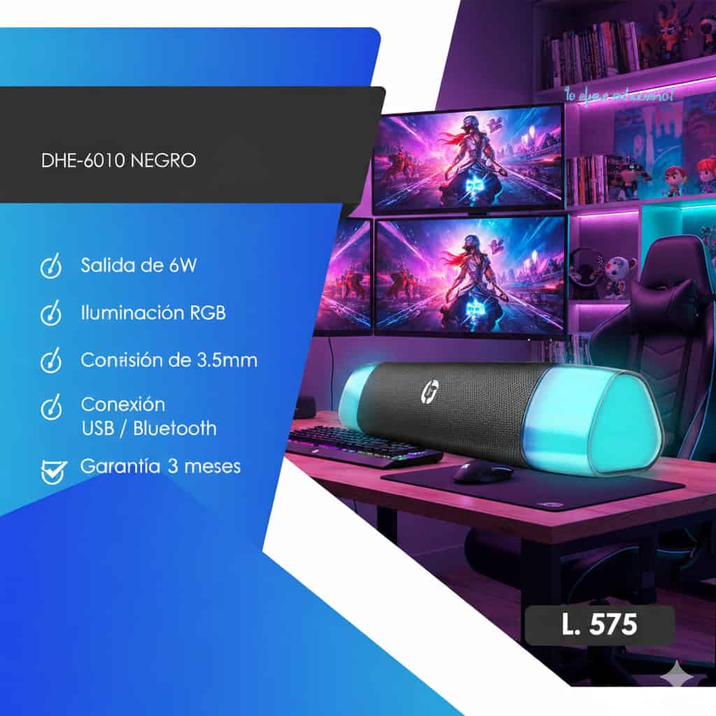 Barra De Sonido Rgb Hp Dhe-6010 6w Conexión 3.5mm -negro - Image 5