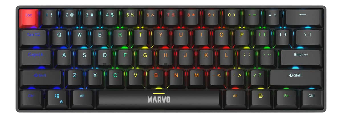 Teclado Gamer Rgb Marvo Saber 61 Switch Rojo Y Azul 60%