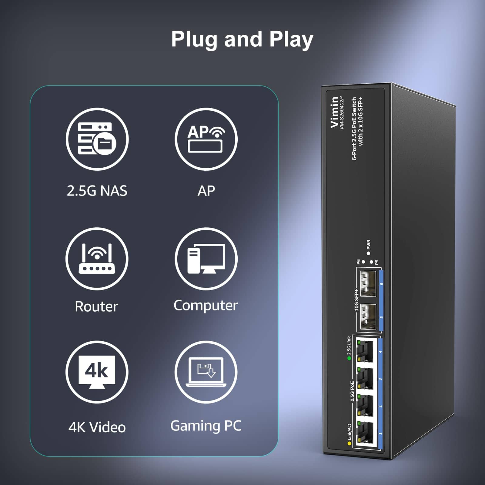 Alternative view of Switch PoE de 6 Puertos 2.5G No Administrado, 4 Puertos PoE