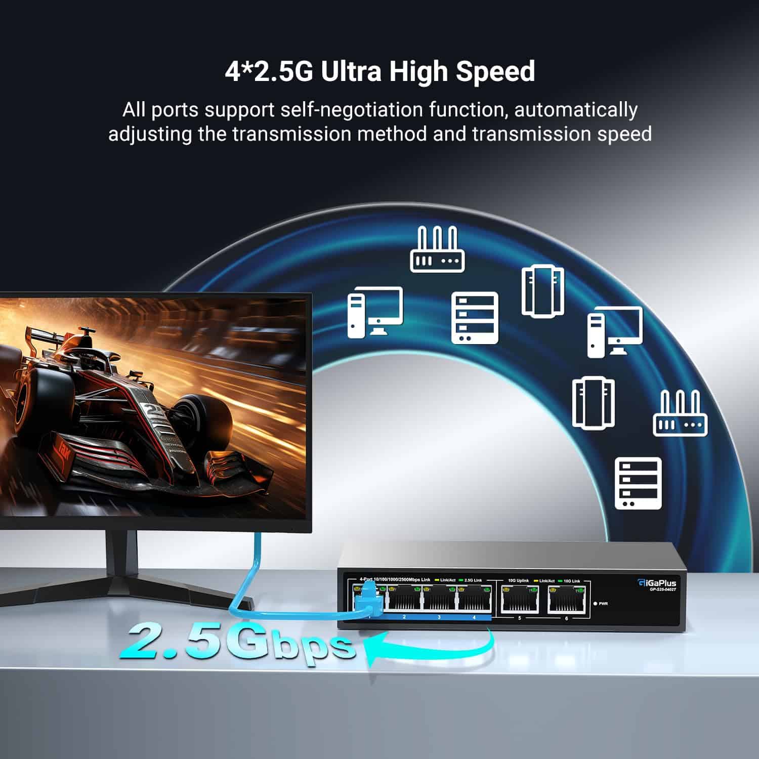 Alternative view of Switch Ethernet no administrado de 6 puertos 10Gb con 4