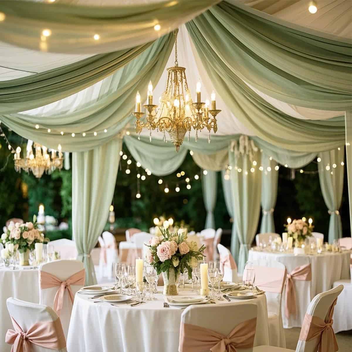 Telones de Techo para Bodas Verde Salvia - Paquete de 6