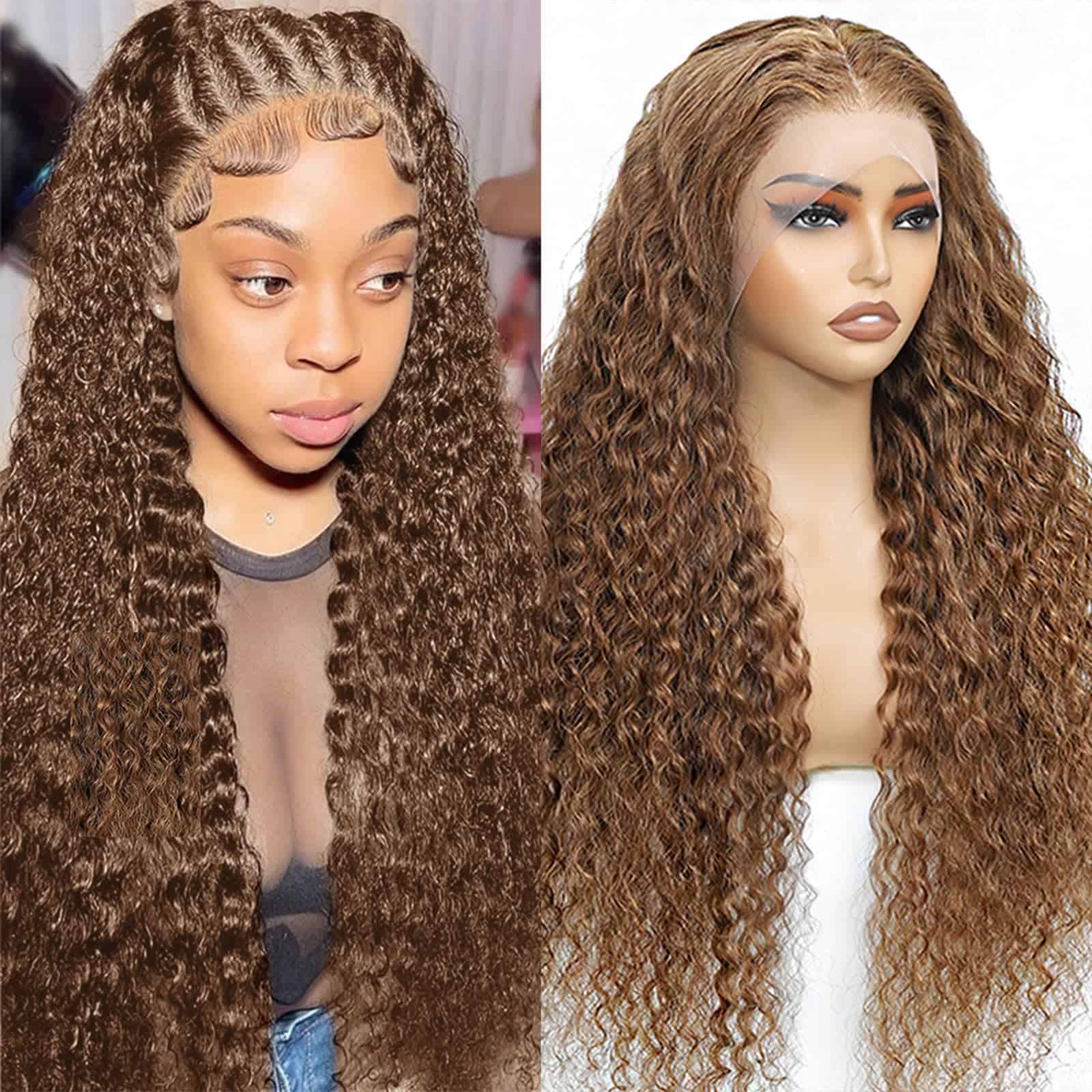 13×6 Peluca de Encaje Ondulado Profundo de Color Marrón