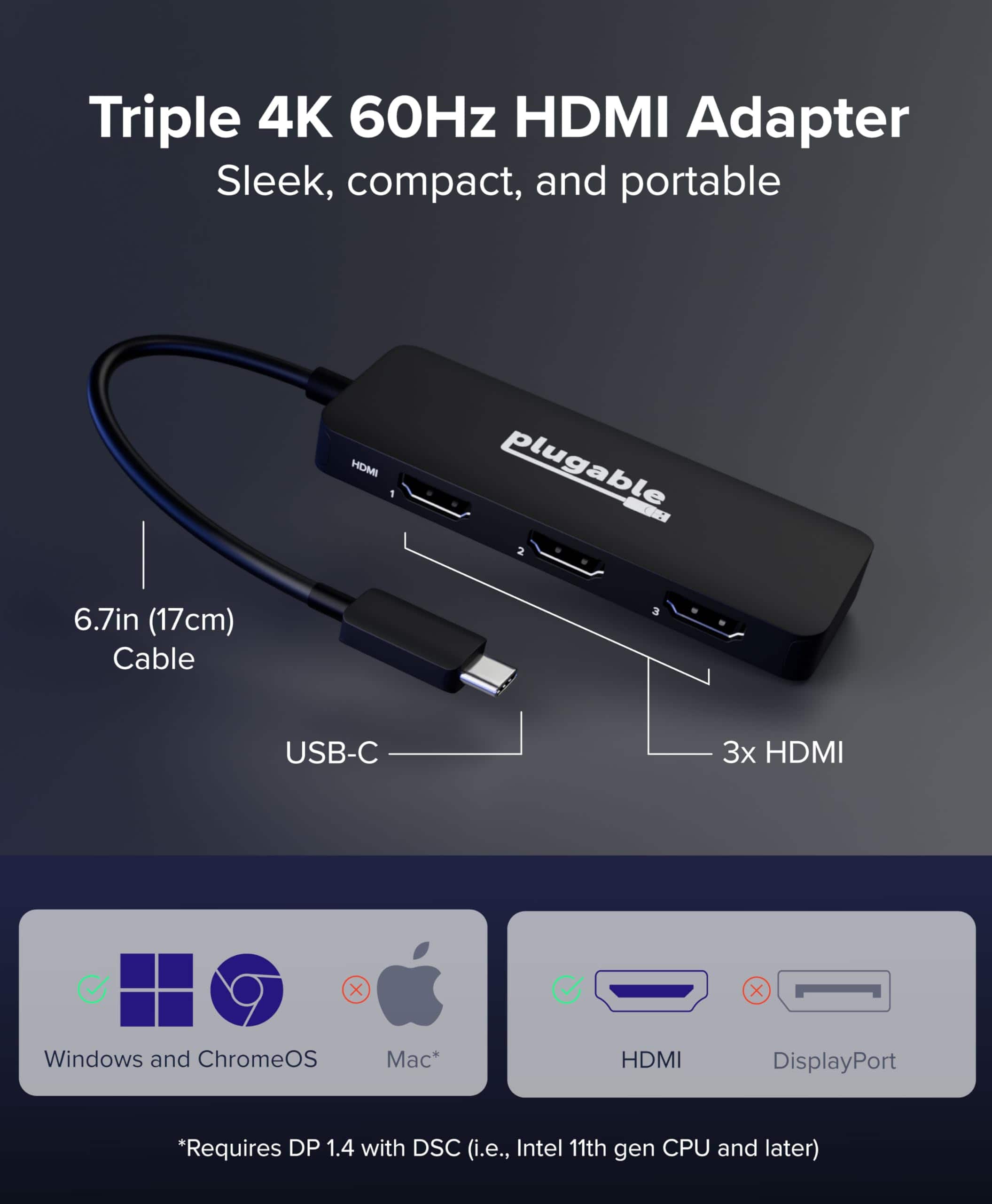 Alternative view of Adaptador de Monitor Múltiple Plugable USB C a HDMI |