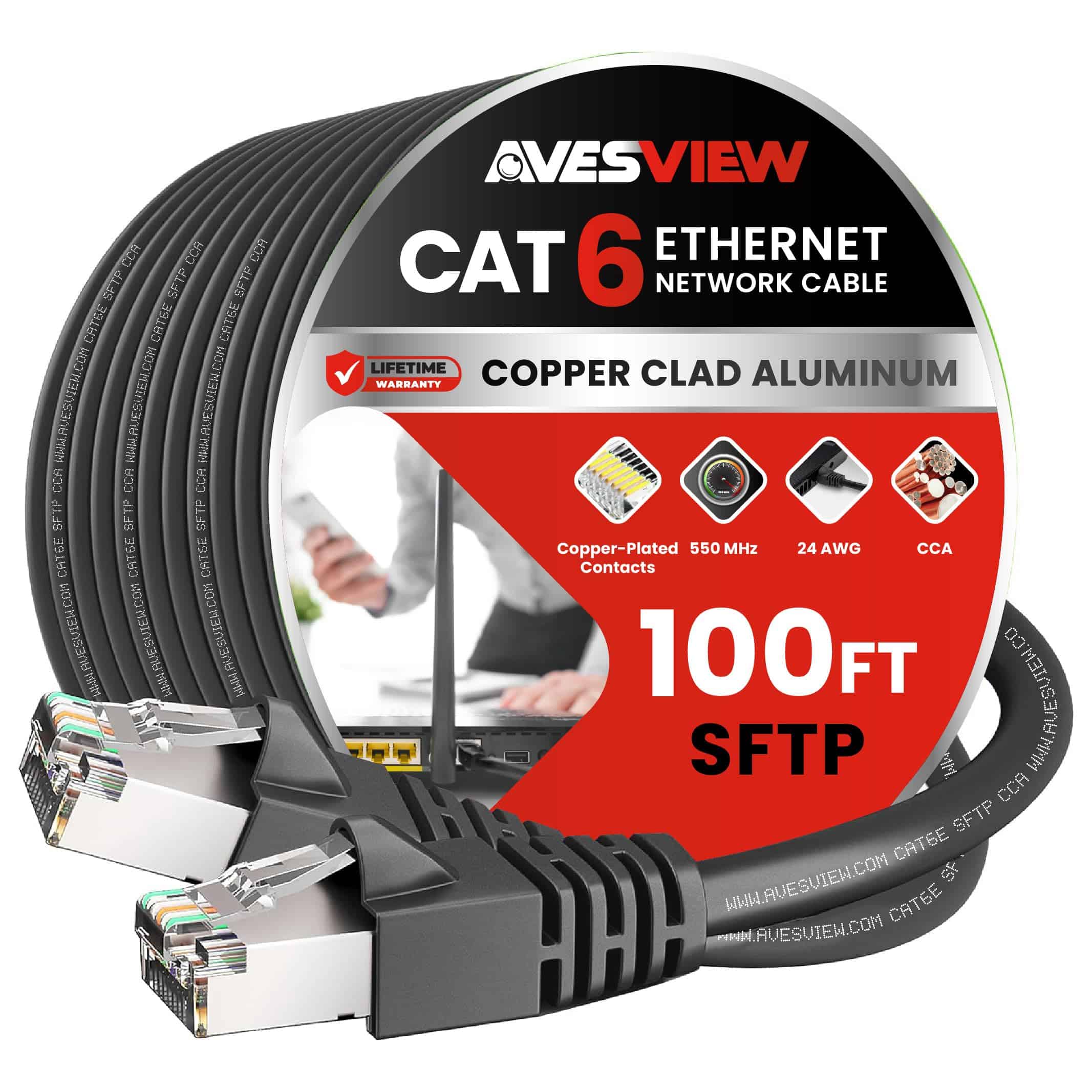 Cable de Ethernet blindado CAT 6 de 100 pies AvesView,