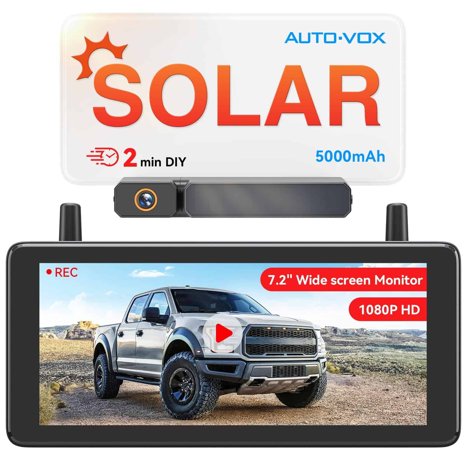 Cámara de respaldo inalámbrica portátil AUTO-VOX 7.2" con