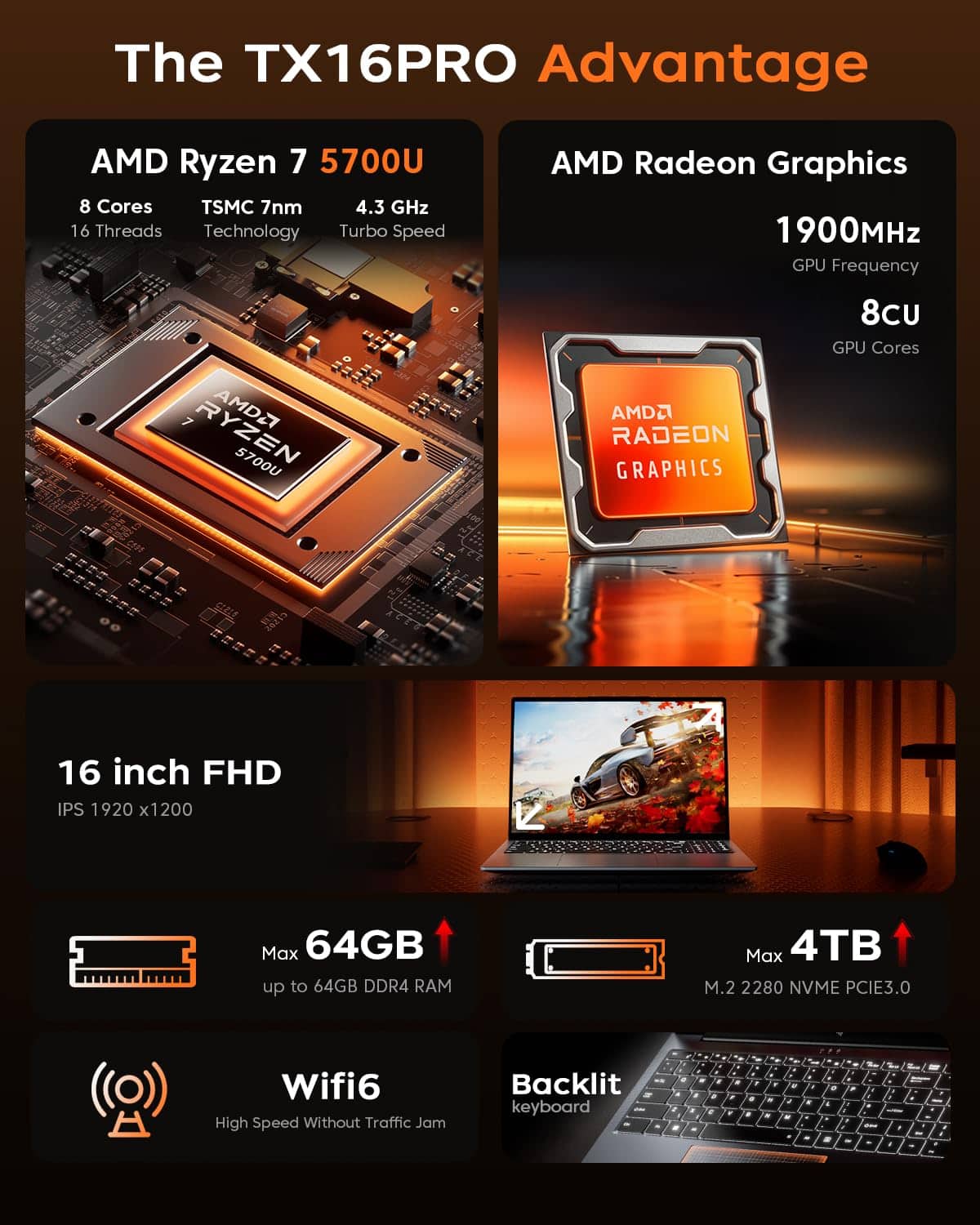 Alternative view of Laptop KAIGERR 2025, Laptop con AMD Ryzen 7 5700U (8C/16T,