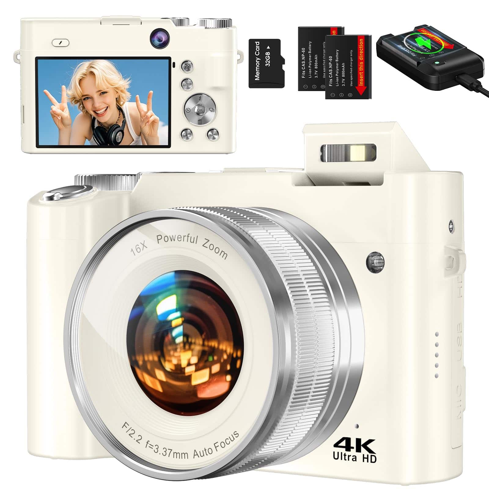 Cámara Digital, Cámara de Vlogging de 64MP con Tarjeta de
