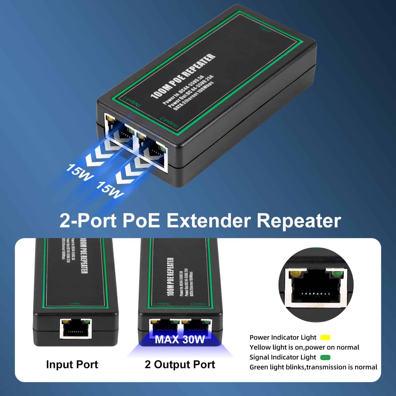 Alternative view of Repetidor Ethernet PoE Extender de 2 Puertos 10/100Mbps, 1