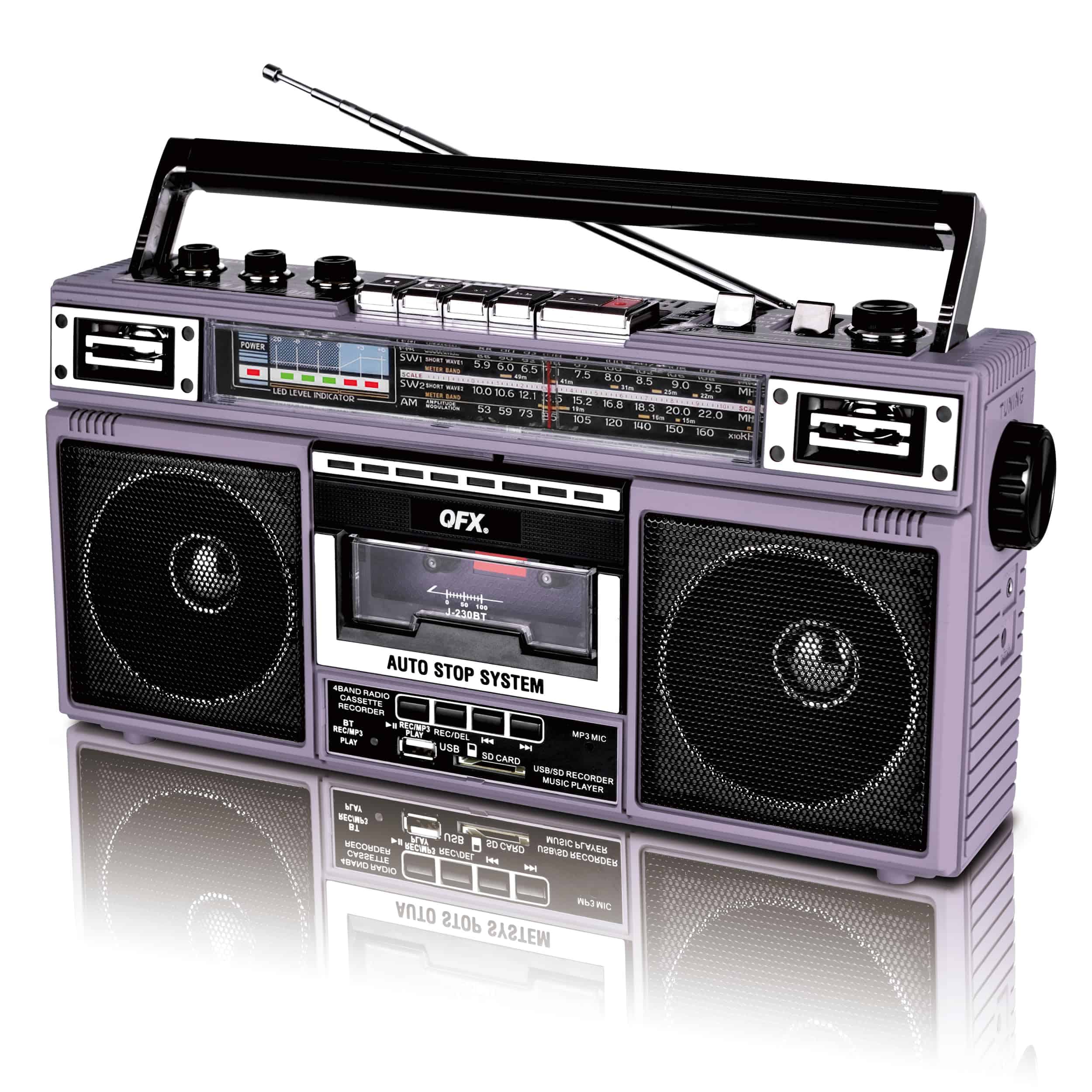 Alternative view of QFX J-220BT Purple Boombox Conversión de MP3 de Radio a