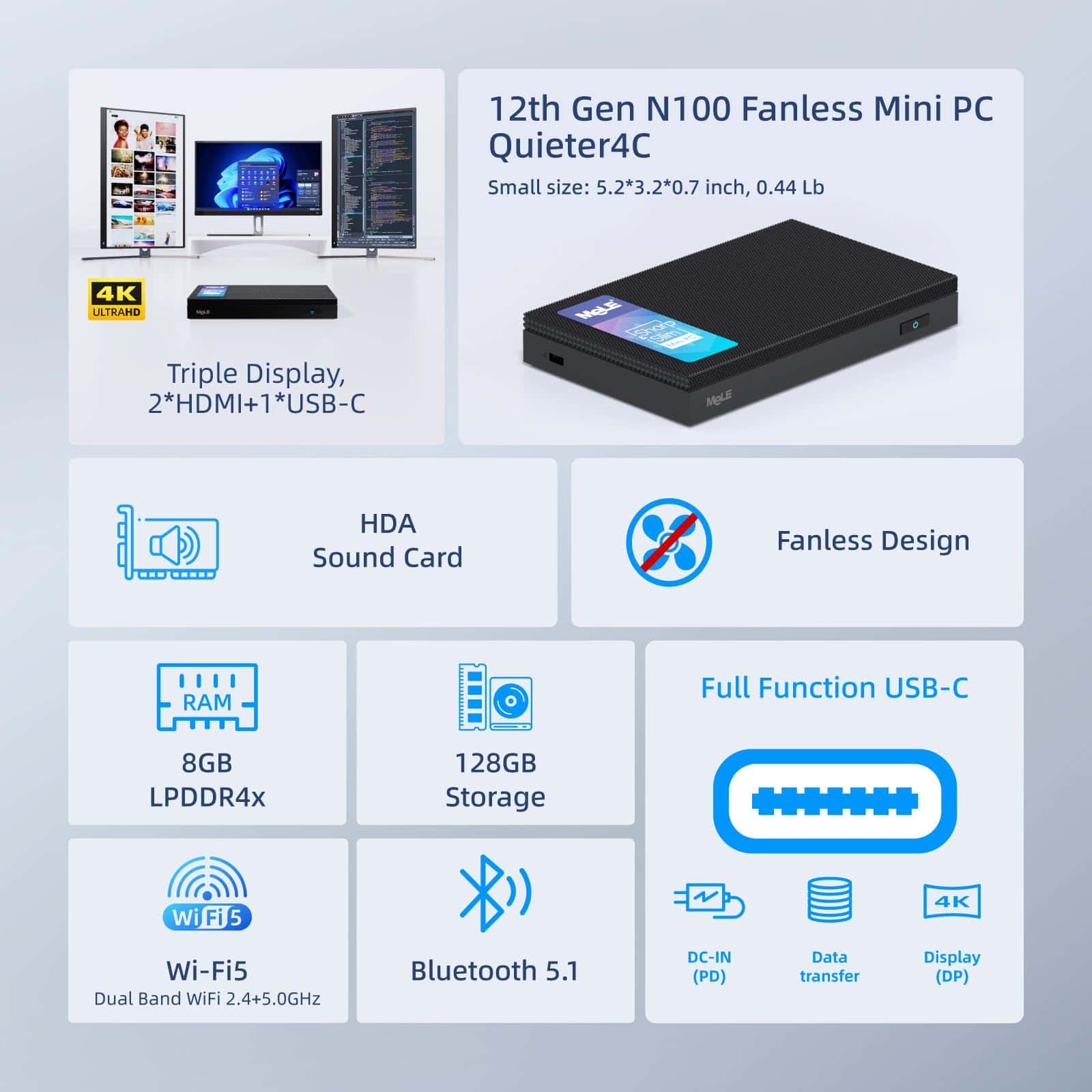 Alternative view of MeLE Quieter4C Fanless Mini PC NO OS 12th Alder Lake N100