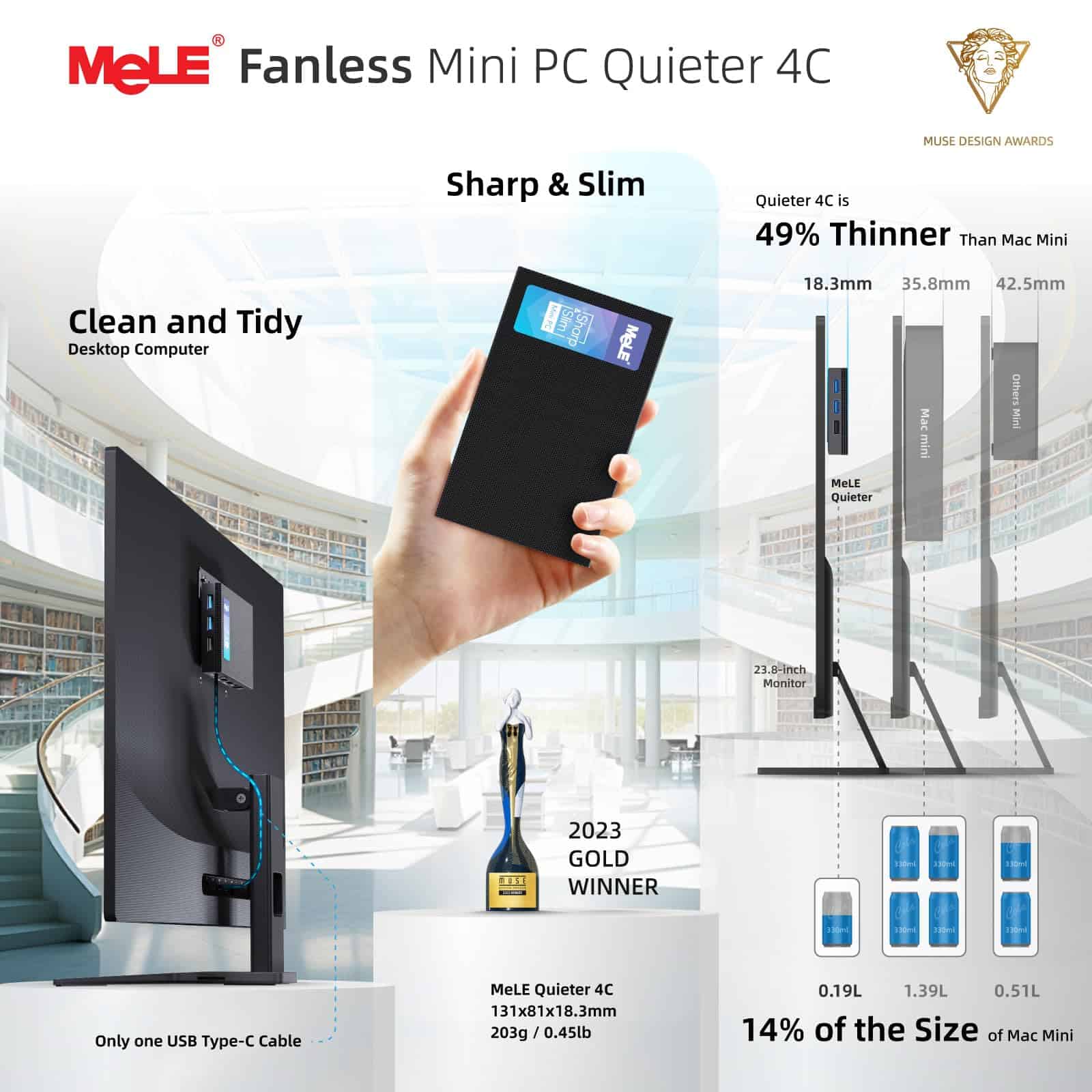 Alternative view of MeLE Quieter4C N150 Mini PC sin ventilador (hasta 3.6GHz