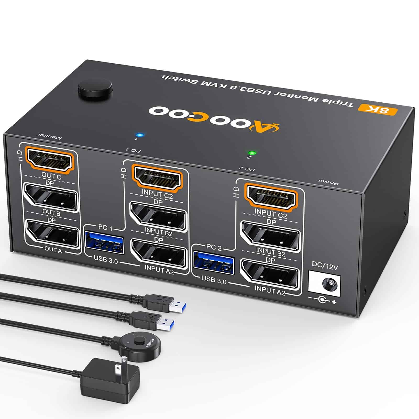 8K@60Hz HDMI Displayport KVM Switch 3 Monitores 2