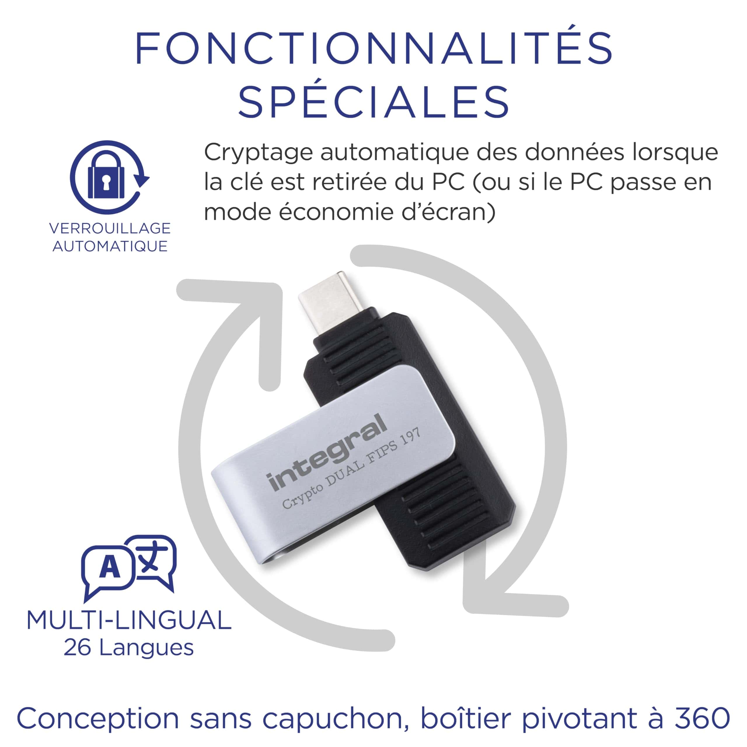 Alternative view of Memoria Flash USB Integral 64GB Crypto-C Dual Encriptada,