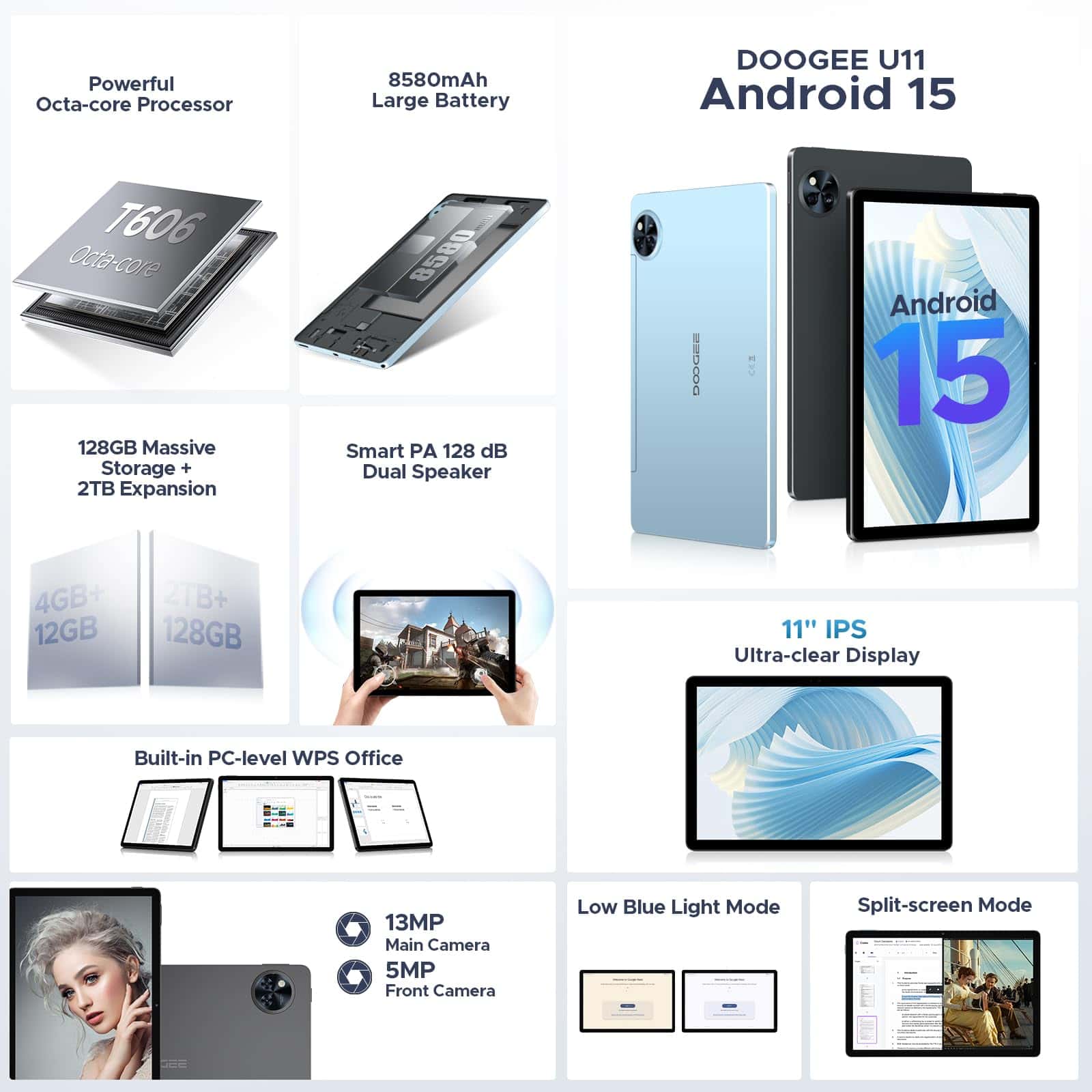 Alternative view of Tableta Android DOOGEE U11 (2025) con Teclado, 11 pulgadas,