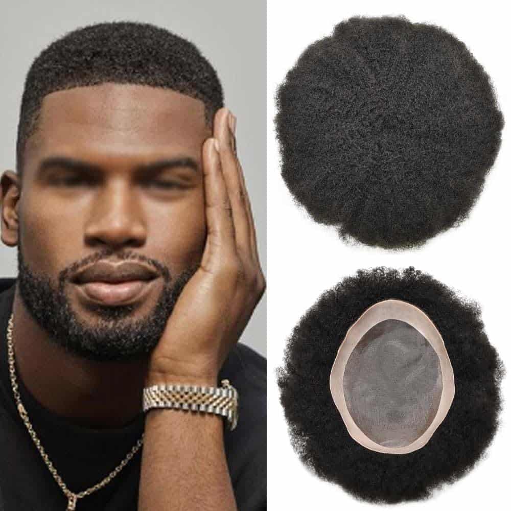 Tupé Rizado de Pelo Curvo para Hombres Negros Afro Pelucas