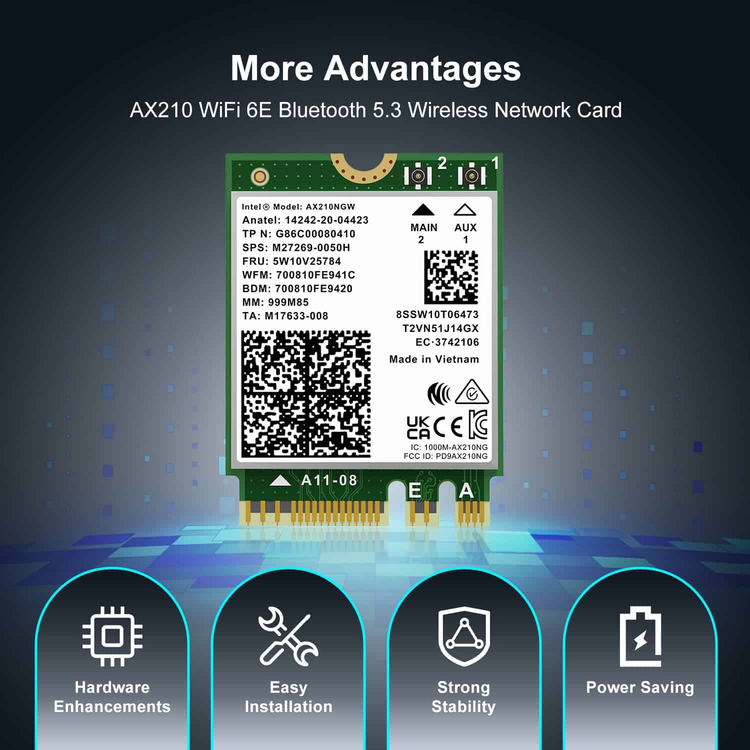 Tarjeta Inalámbrica WiFi 6E Intel AX210NGW, Bluetooth 5.3 - Image 5