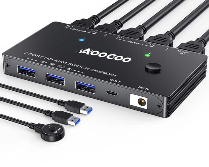 Conmutador KVM HDMI 1 Monitor 2 PC 8K@60Hz/4K@120Hz con