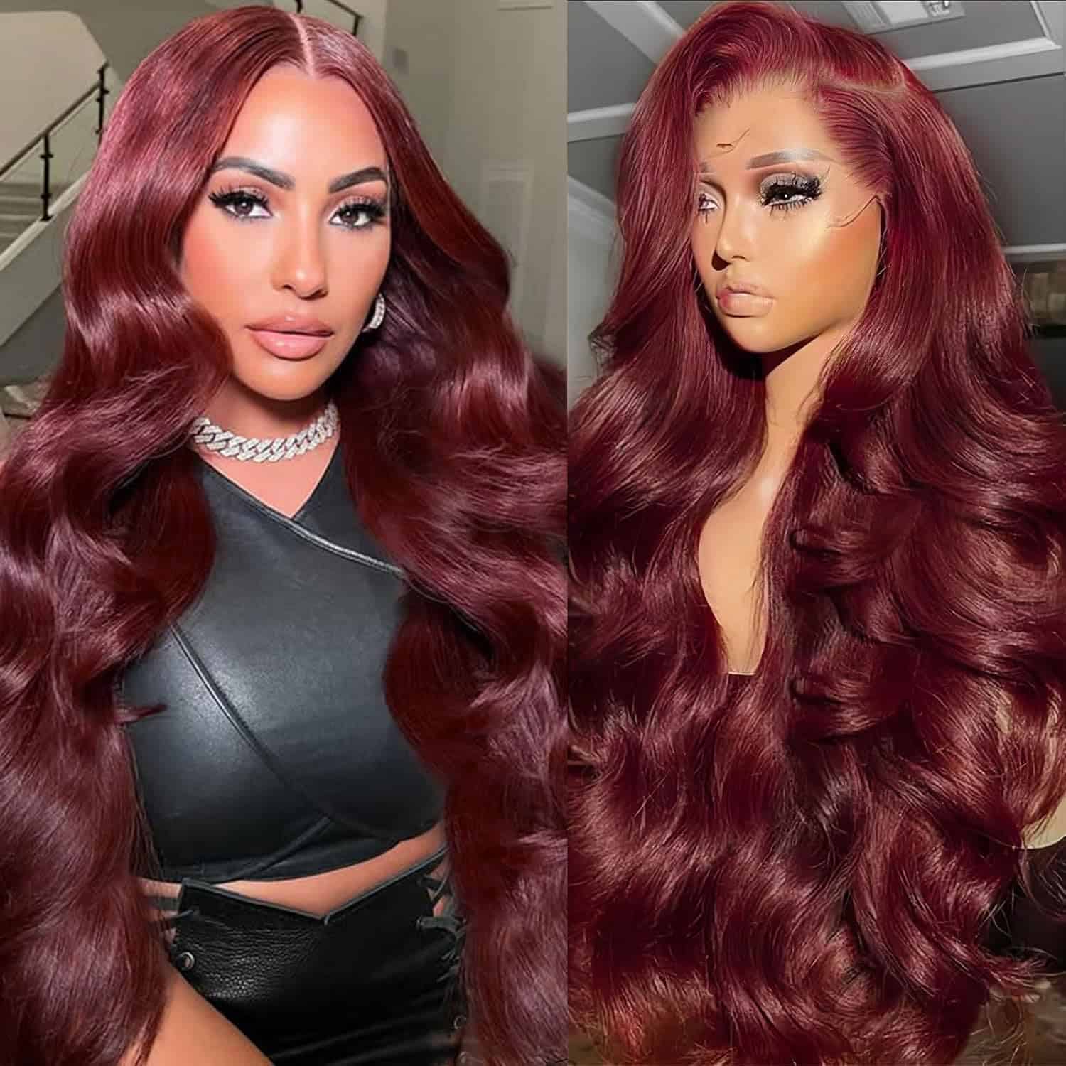 Pelucas de Encaje Frontal Color Caoba Marrón Cabello Humano