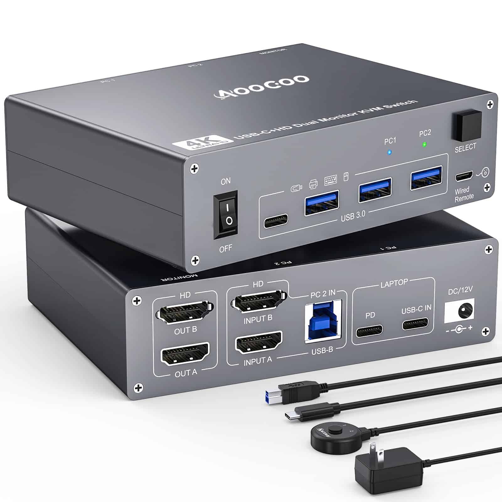 Conmutador KVM USB C 4K@60Hz, Doble Monitor USB C HDMI KVM