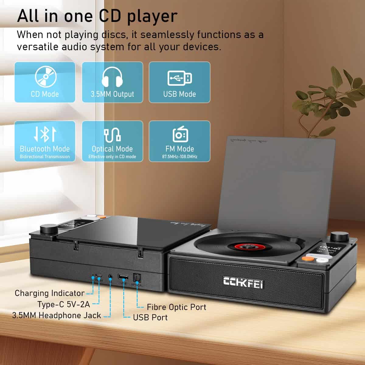 Alternative view of Reproductor de CD Portátil con Bluetooth y Altavoces,
