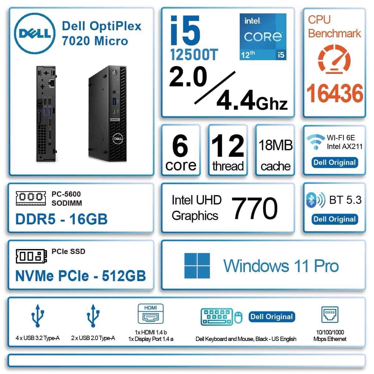 Alternative view of Dell OptiPlex 7020 7000 MFF Intel i5-12500T (6 Cores,