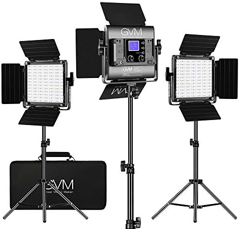3 Luces GVM RGB LED 800D 3200-5600K 8 Tipos de Luz -Negro