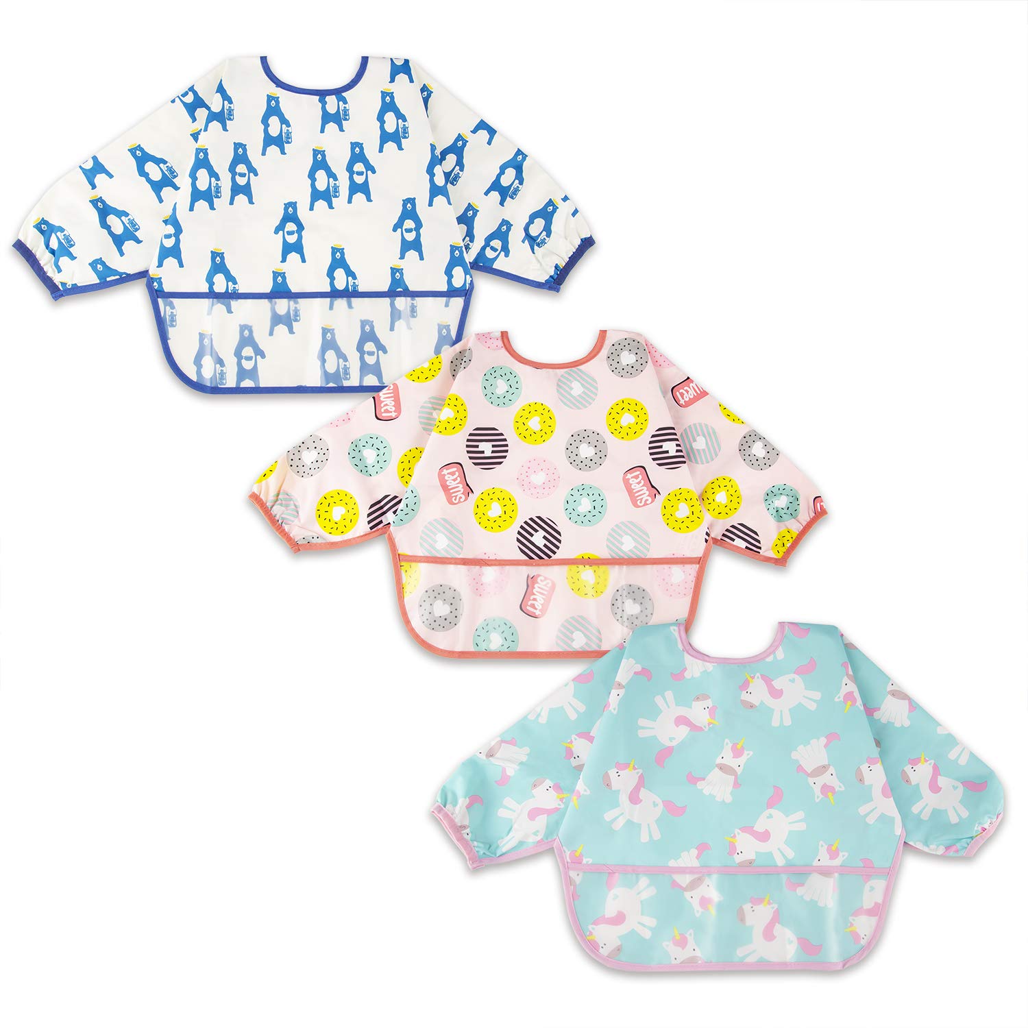Paquete de 3 Baberos de Manga Larga Baby -Blanco Rosa Verde