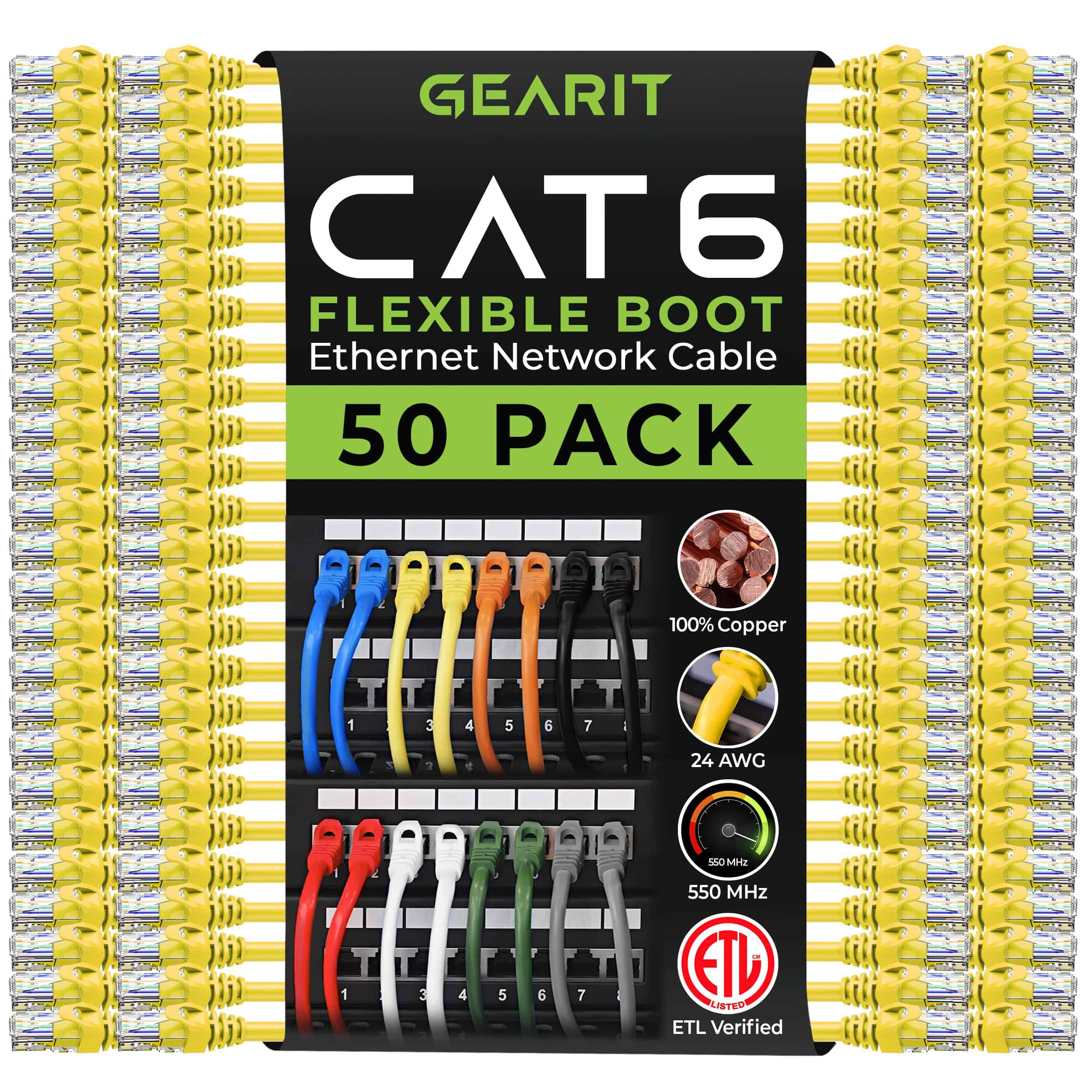 Cable Ethernet GearIT Cat 6 Pack de 50 de 0.5 Pies -Amarillo
