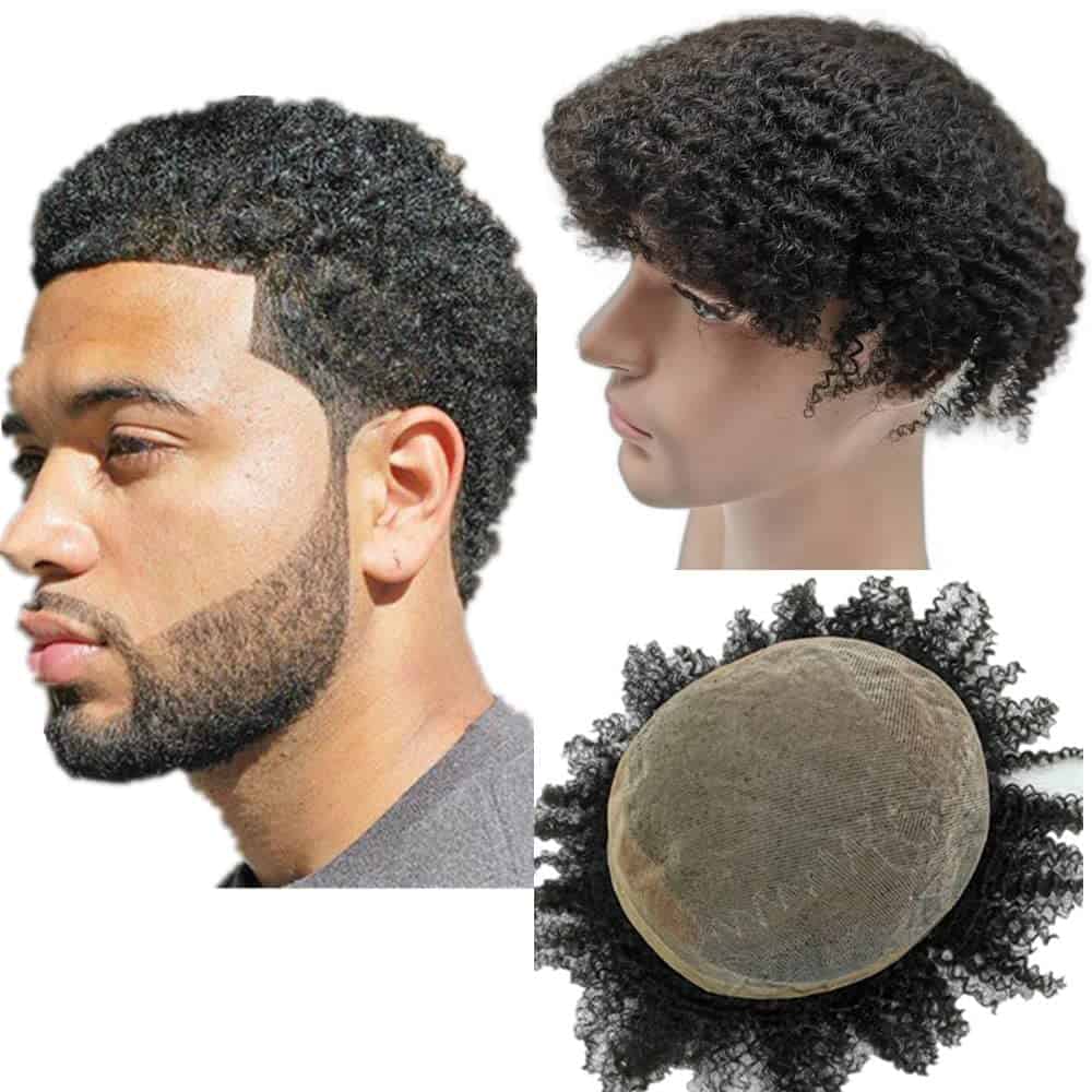 Tupé Afro para hombre con rizos Afro Piezas de cabello para