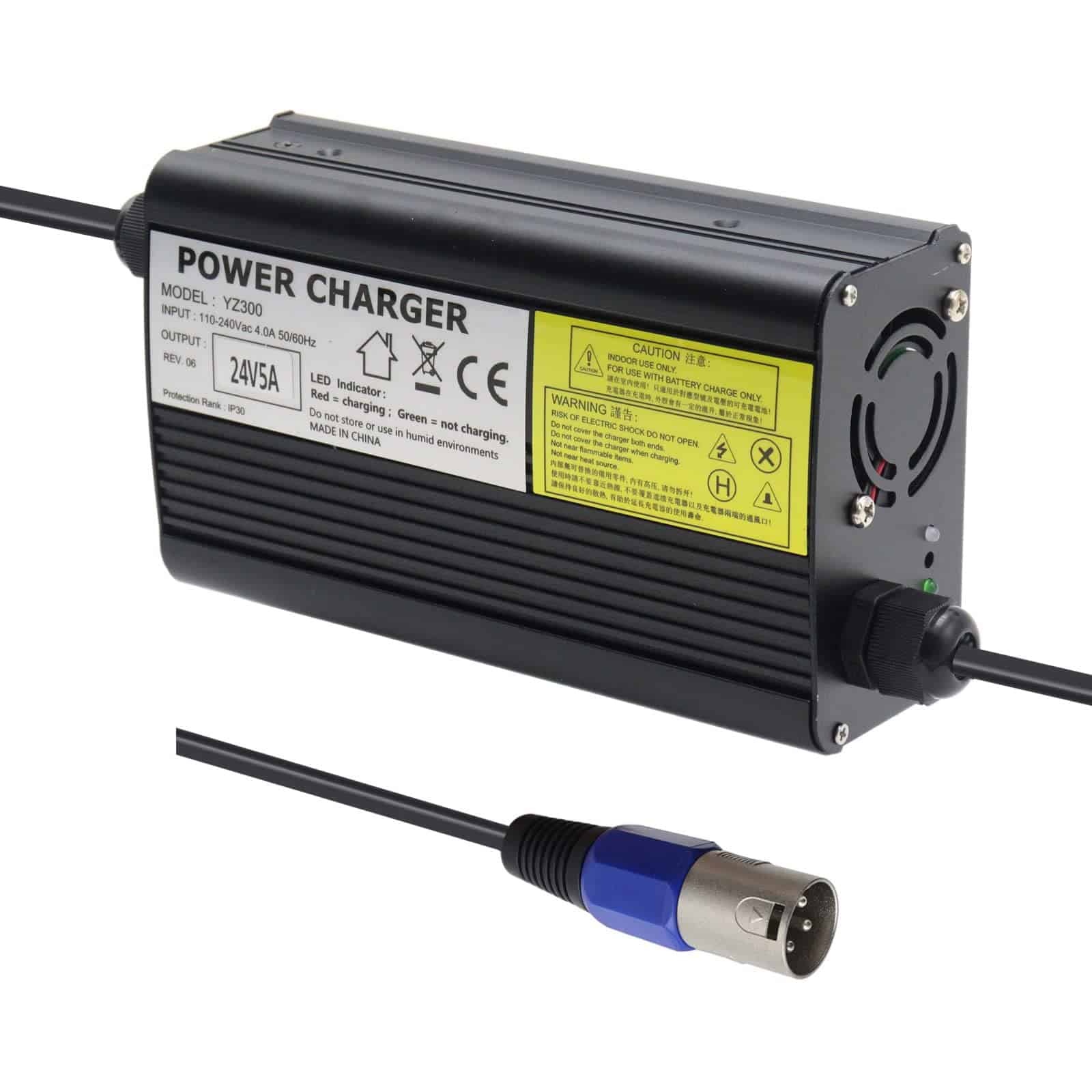 Cargador de batería 24V 5A con Conector de 3 Pines XLR para