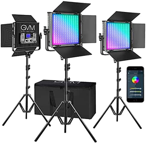 Luces de video GVM RGB 3200K-5600K 50W 3 Pack -Negro