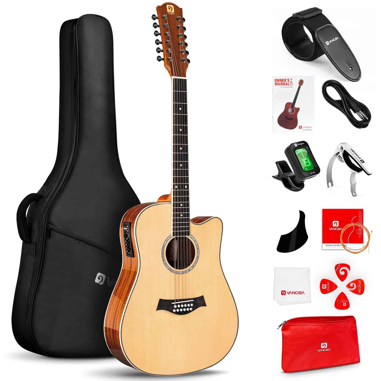 Guitarra de 12 Cuerdas Vangoa, Guitarra Acústica Eléctrica