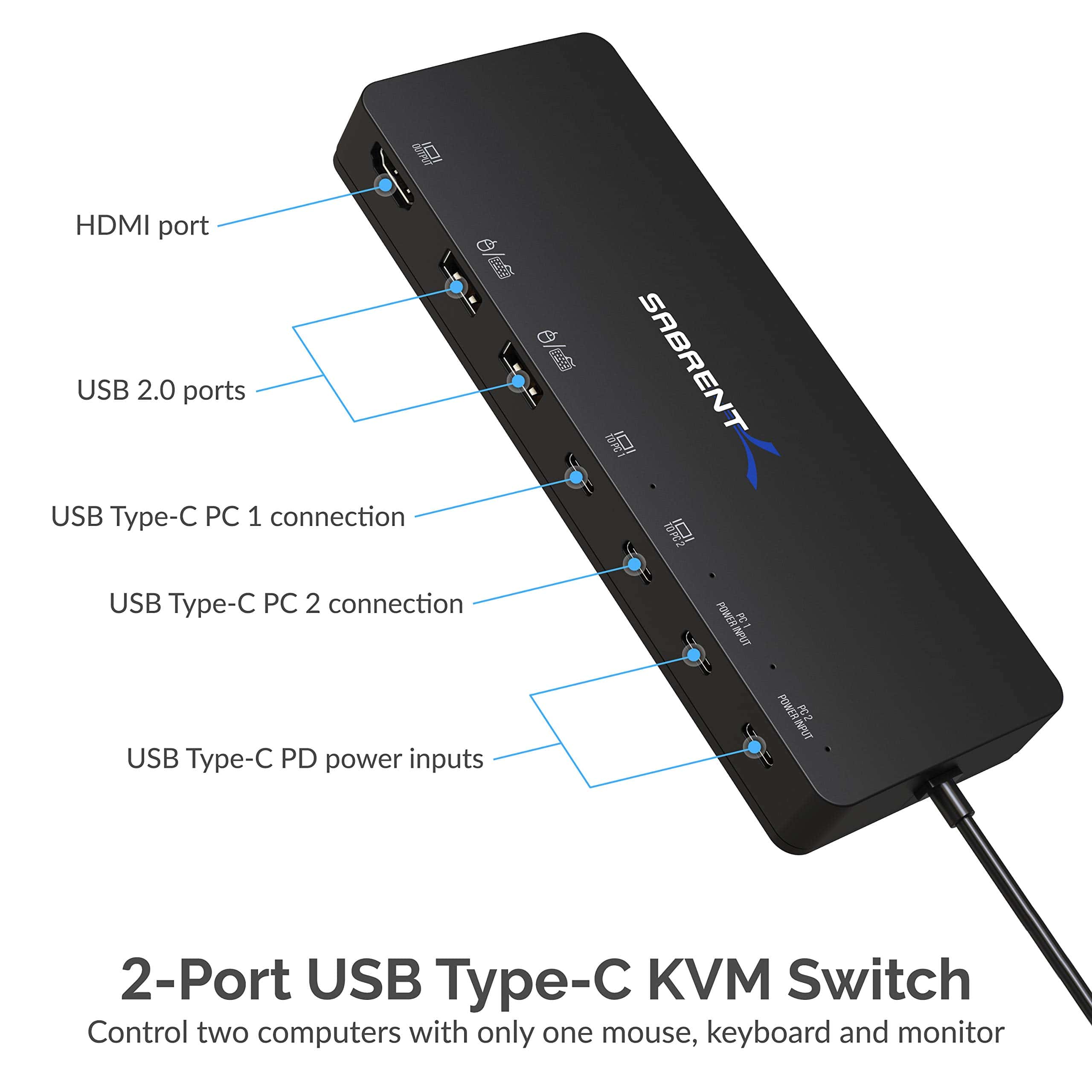 SABRENT 2 Puertos USB Tipo C Conmutador KVM con Opción de - Image 3