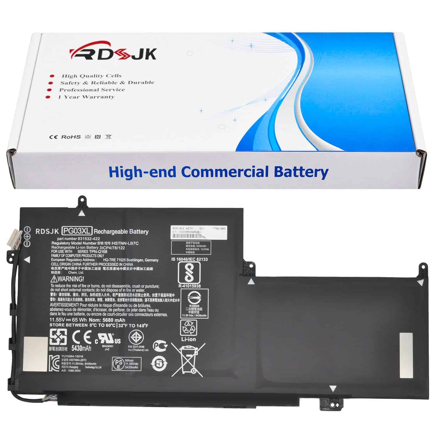 Batería de Laptop PG03XL 11.55V 65Wh para HP Spectre X360