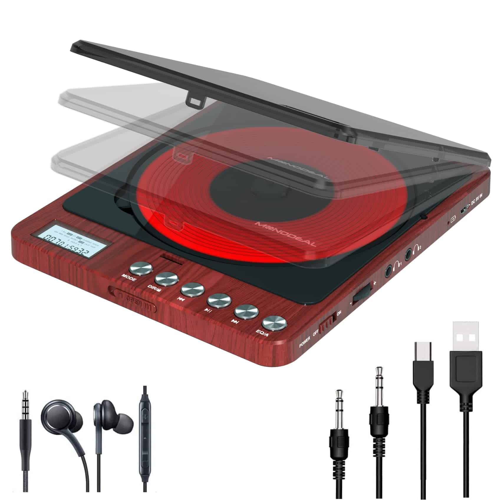 Reproductor de CD portátil con auriculares, Monodeal CW605