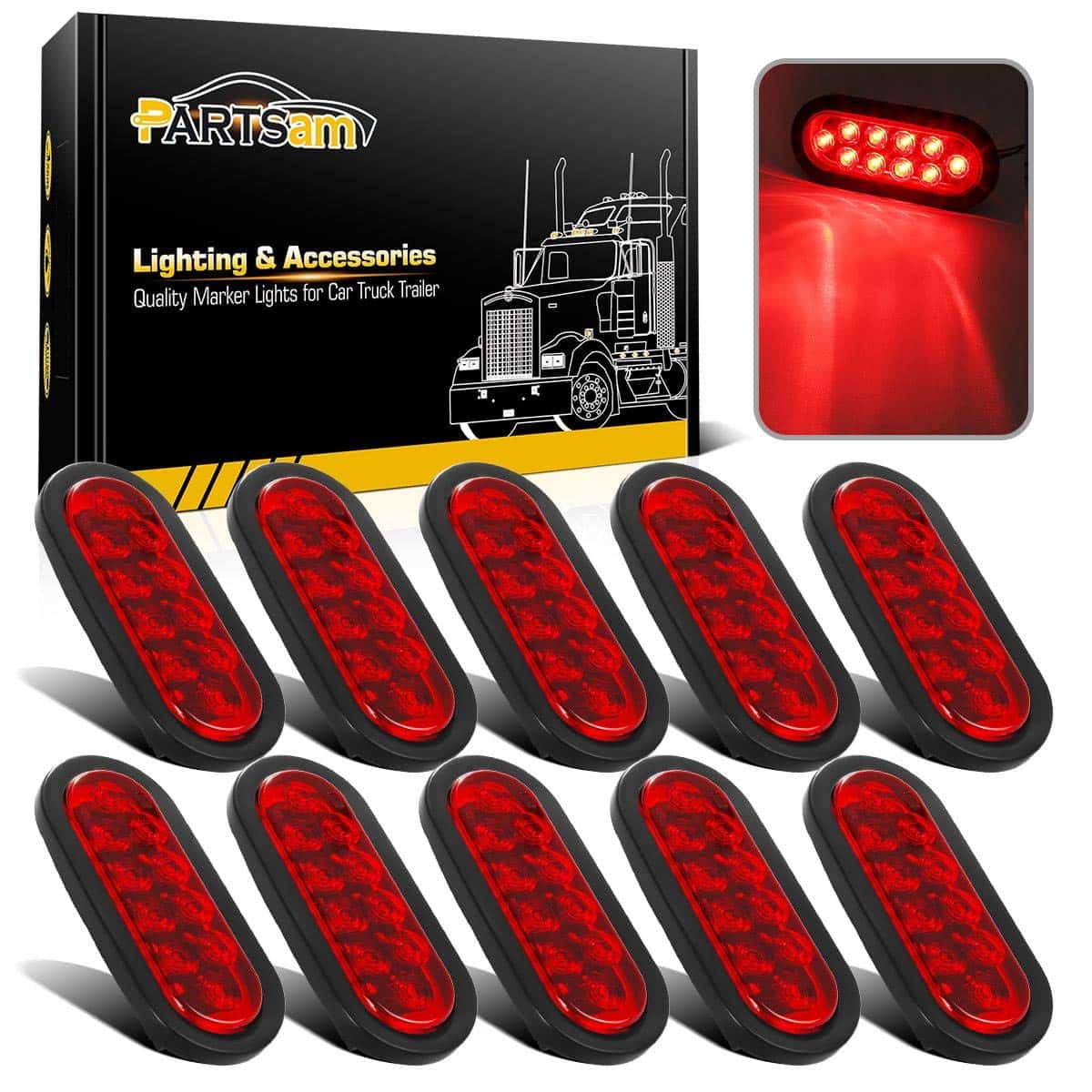Partsam 10Pcs 6" Luz de Cola Led Ovalada para Remolque Roja