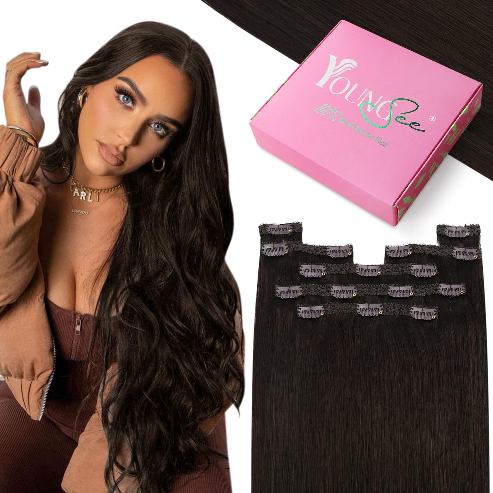 YoungSee Extensiones de Cabello Clip en Cabello Humano