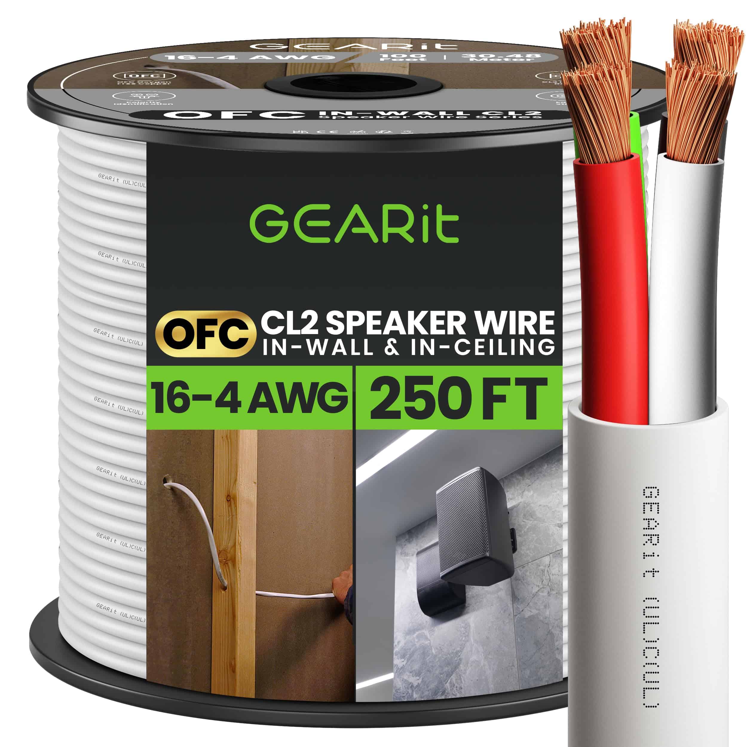 Cable de altavoz GEARit 16/4 (250 pies) Calibre 16AWG -
