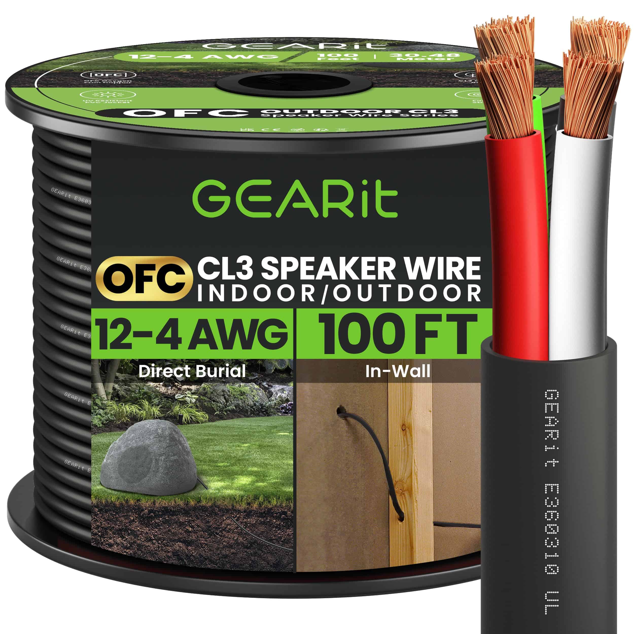 Cable para Altavoz GEARit 12/4 (100 Pies) Calibre 12AWG,