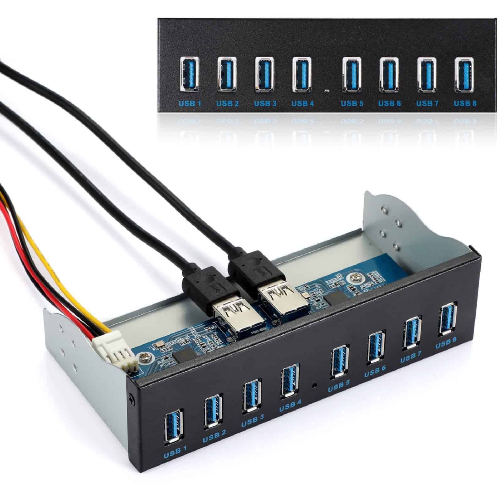 MZHOU Front Panel USB 3.0 Hub 8 Port,19 Pin to 8 Port USB