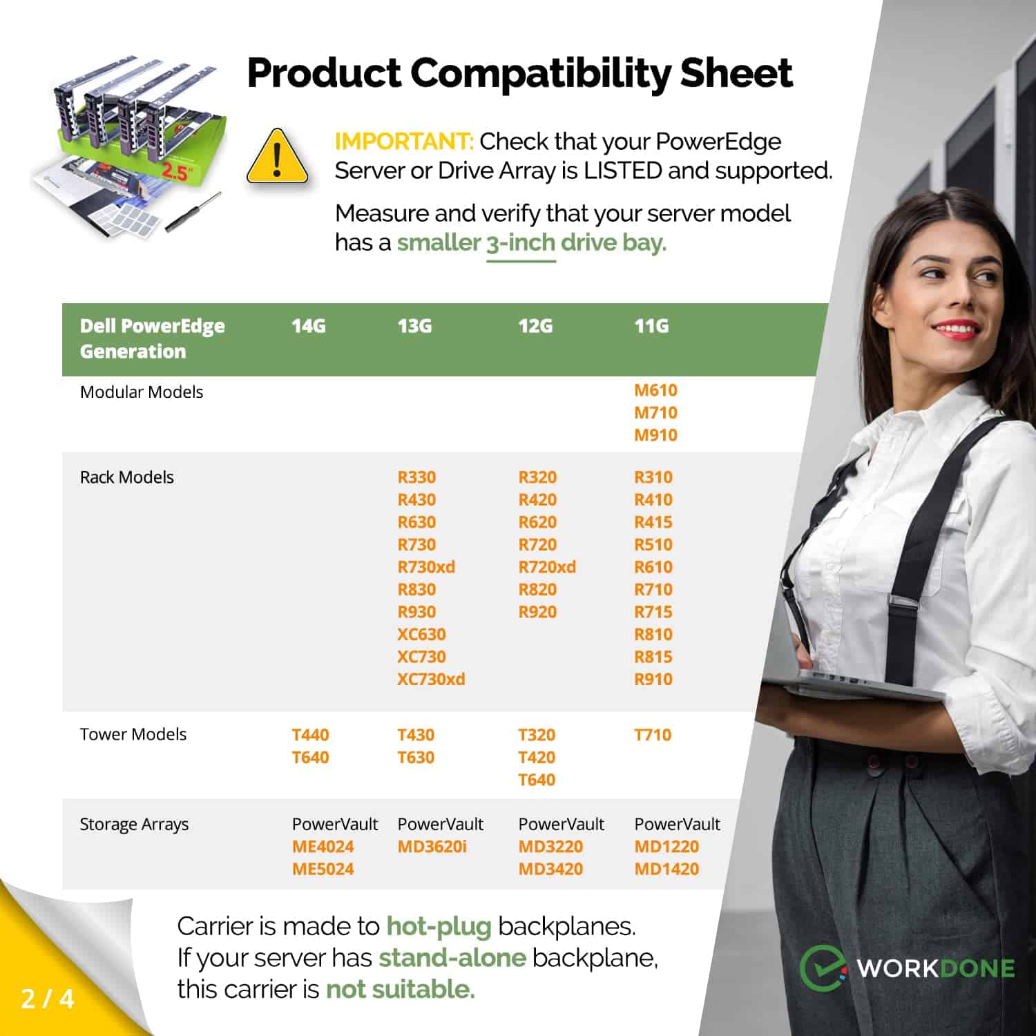 WORKDONE 4-Pack - 2.5" Hard Drive Caddy G176J Compatible - Image 4