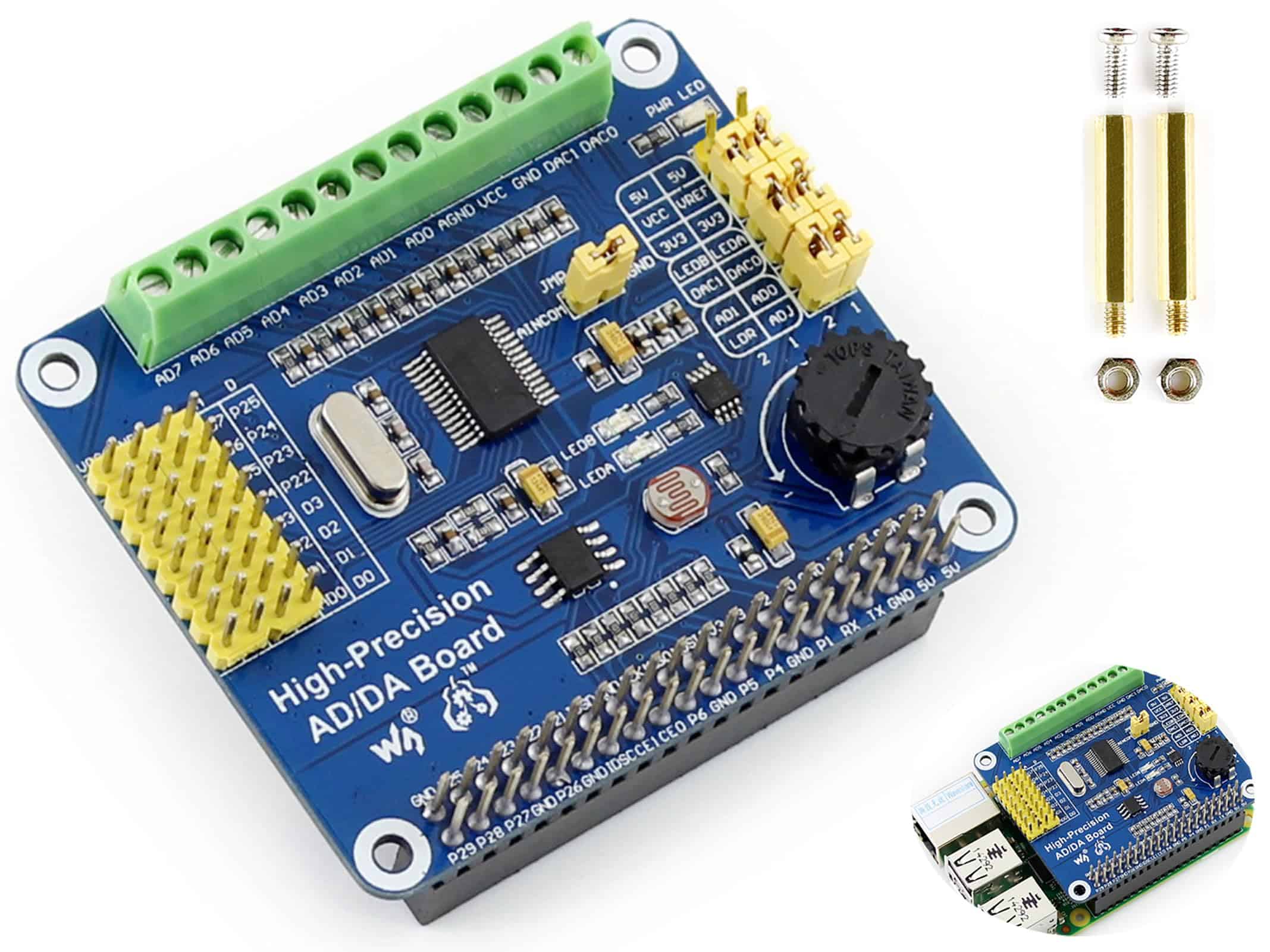 Placa de expansión de alta precisión AD/DA para Raspberry