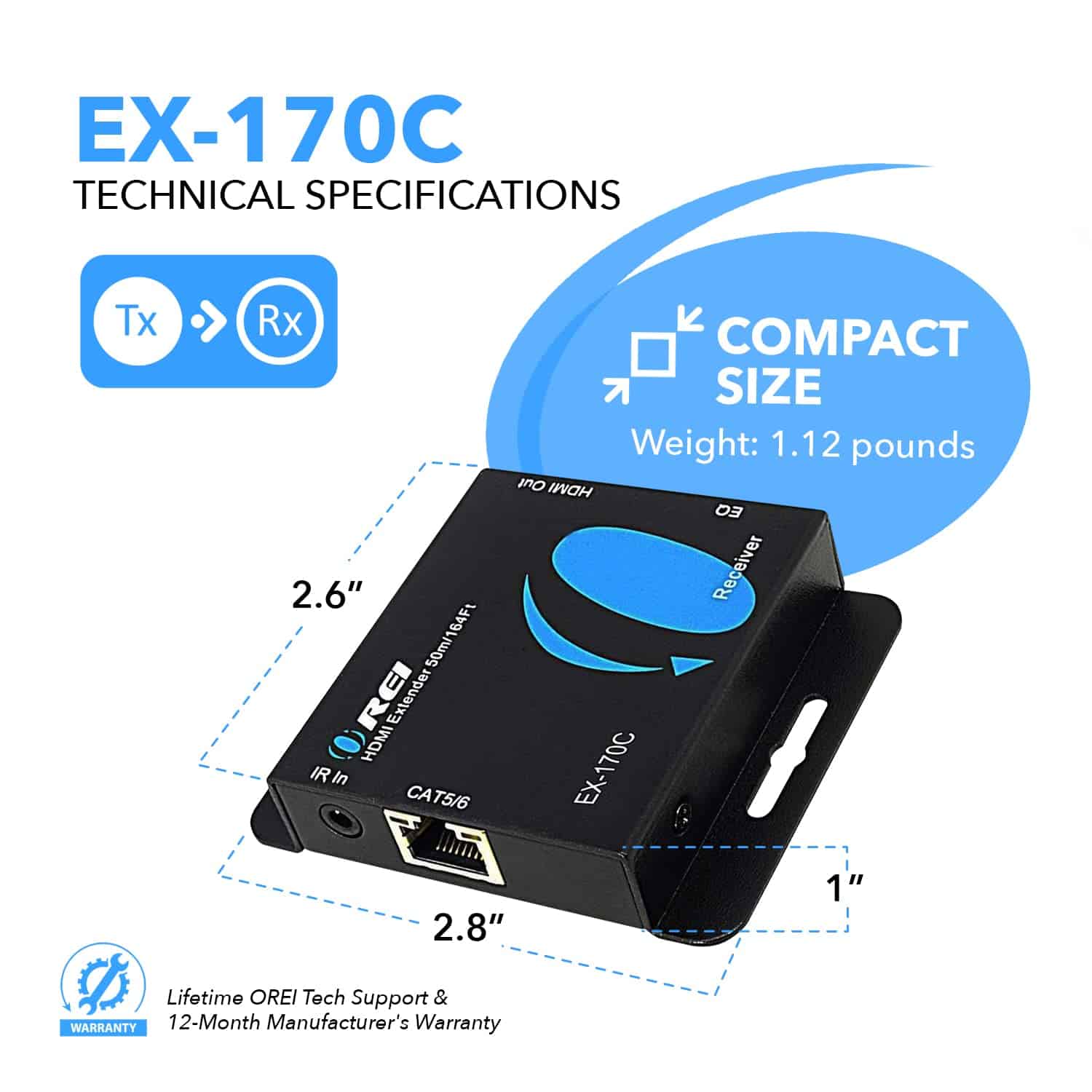 Extensor HDMI 4K sobre Ethernet CAT5/CAT6/CAT7 de OREI, con - Image 6