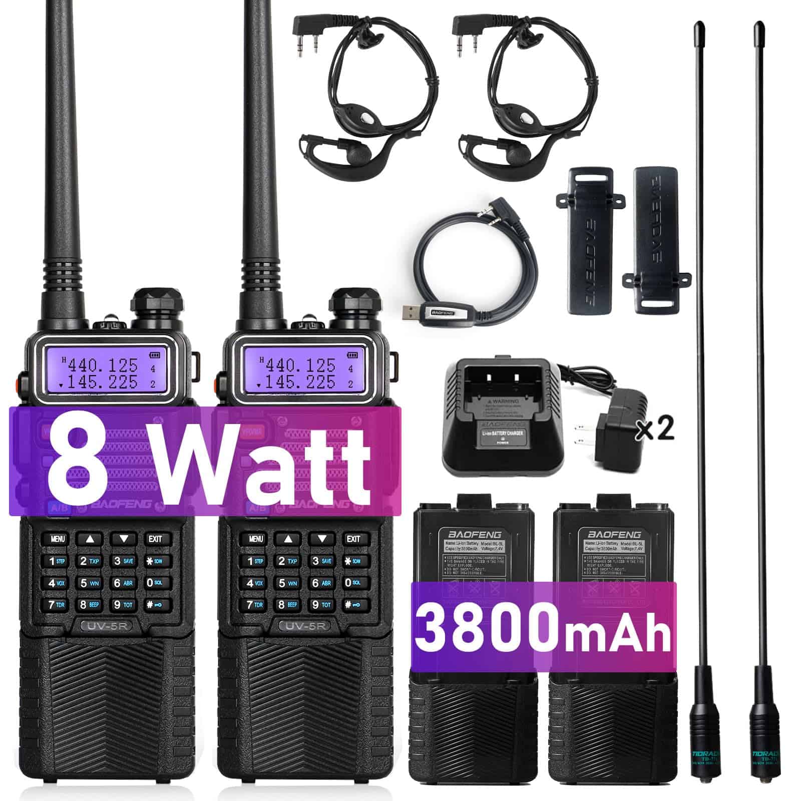 Radio BaoFeng UV-5R de Alta Potencia 8 Vatios Radio de Ham