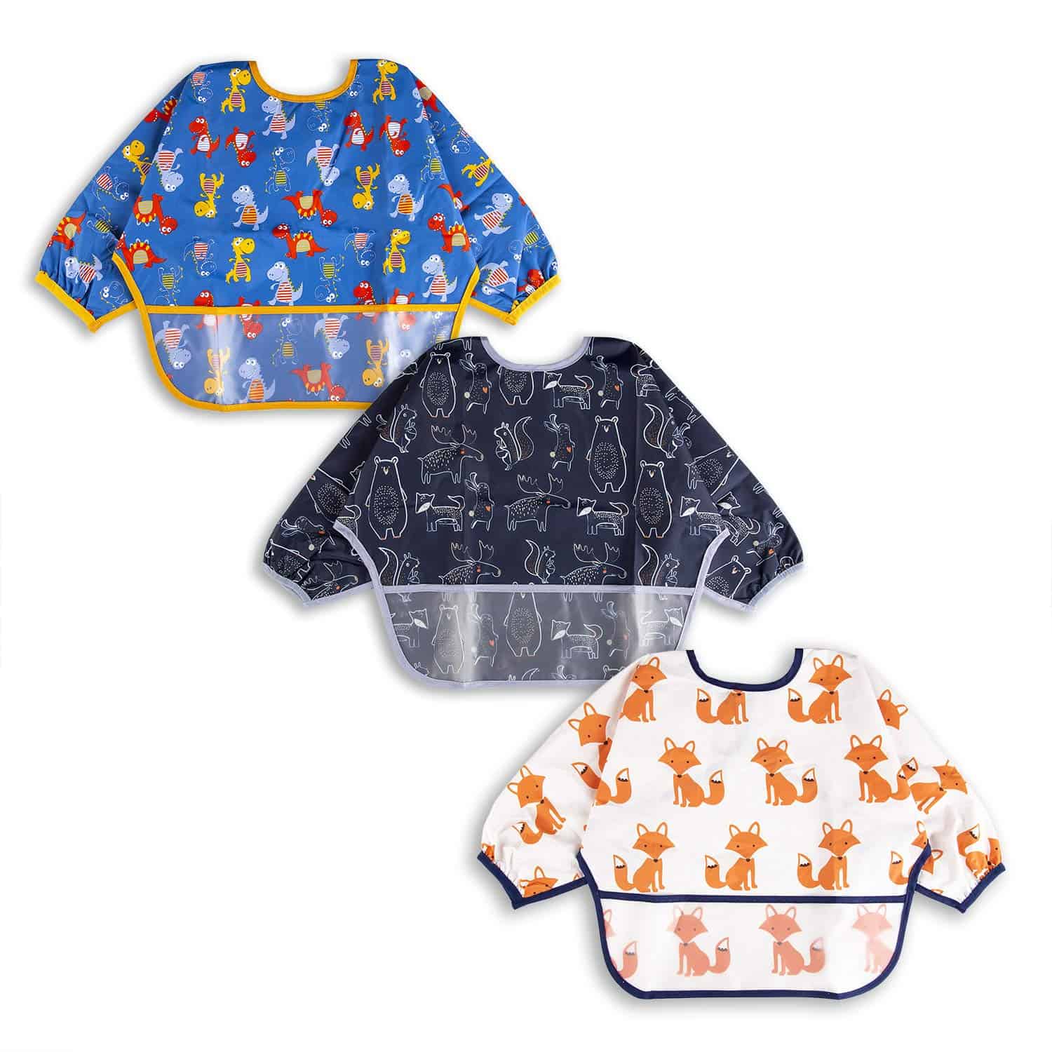 Paquete de 3 Baberos de Manga Larga Baby -Azul Oscuro Blanco
