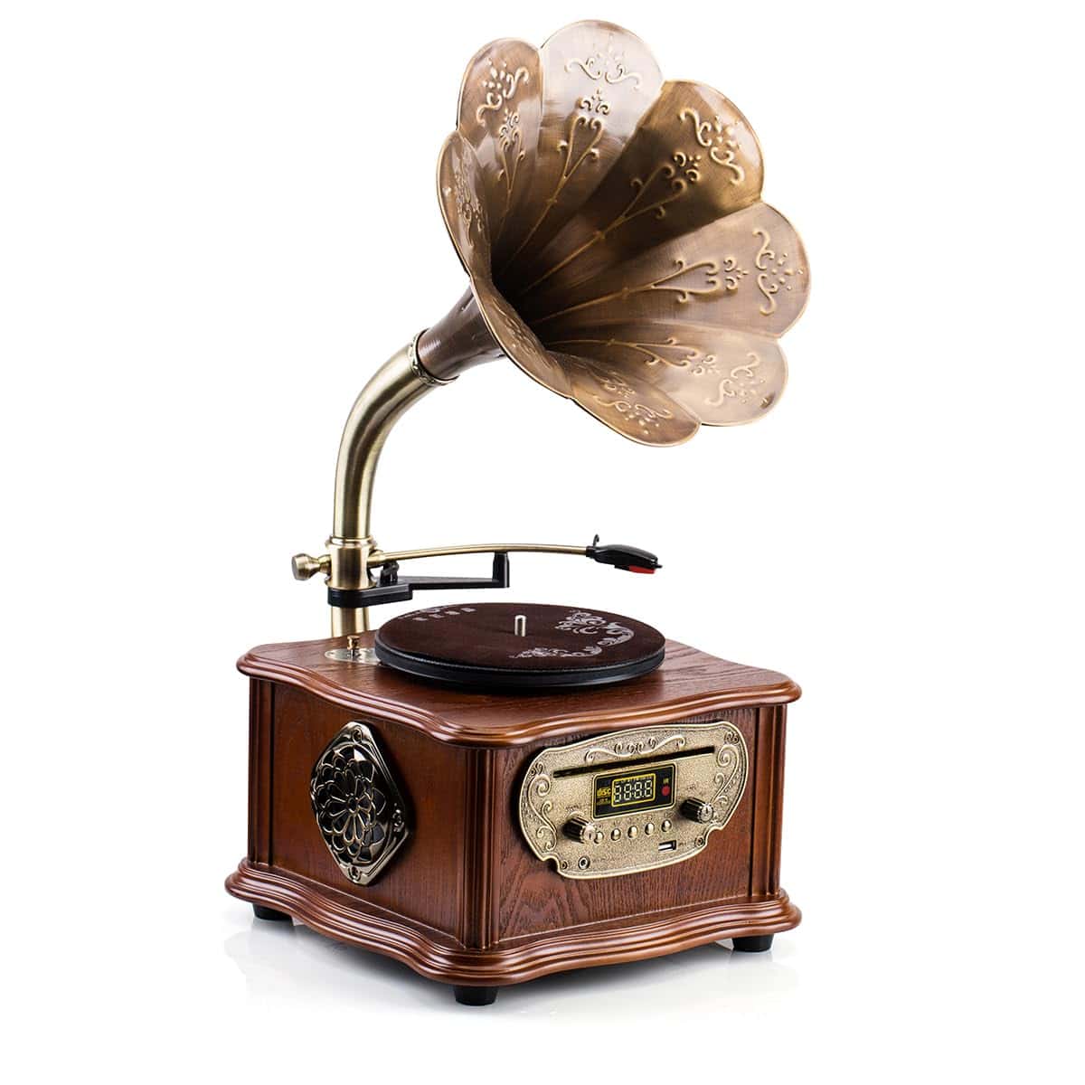 Tocadiscos De Trompeta De Phonograph De Madera Giradiscos