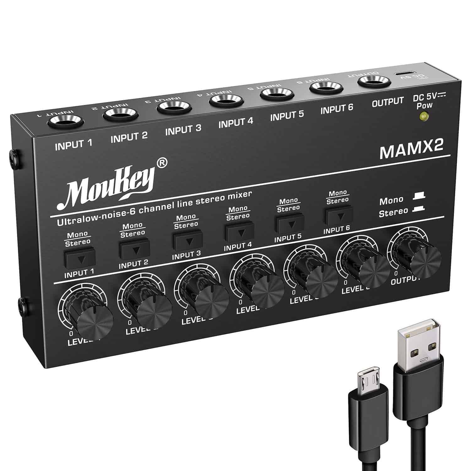 Mezcladora de Audio Moukey MAMX2 de 6Ch Estereo -Negro